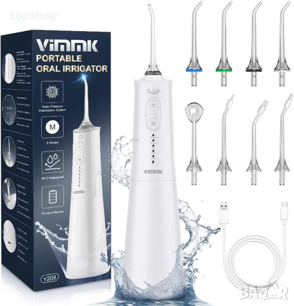 БЕЗЖИЧЕН Акумилаторен Душ за зъби, иригатор Vimmk Waterflosser Водоустойчив 300 мл, USB-C, снимка 1