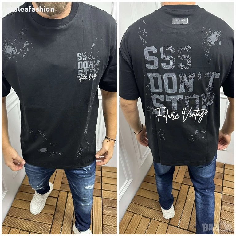 Черна мъжка тениска с надпис, снимка 1