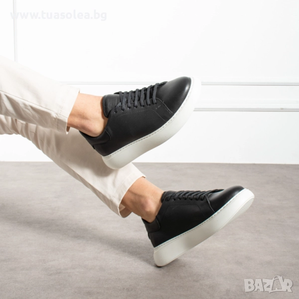 Мъжки черни кецове от естествена кожа | Марка Tuasolea, снимка 1