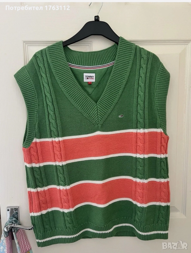 Tommy Hilfiger топ зелено и оранжево, памук, размер XS, снимка 1