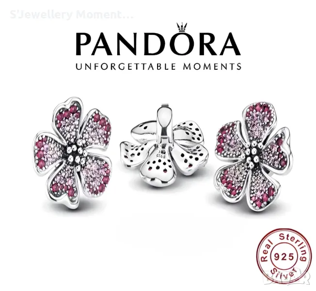 Сребърен елемент PANDORA 925 Chinese Peach Blossom Charm Колекция Pavé., снимка 1