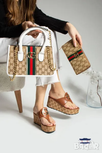 дамски чехли на платформа и чанта gucci , снимка 1