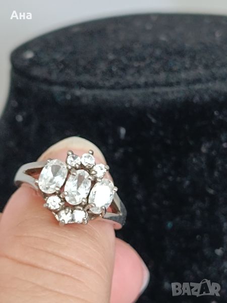 Красив сребърен пръстен Цвете маркиран с циркони, снимка 1