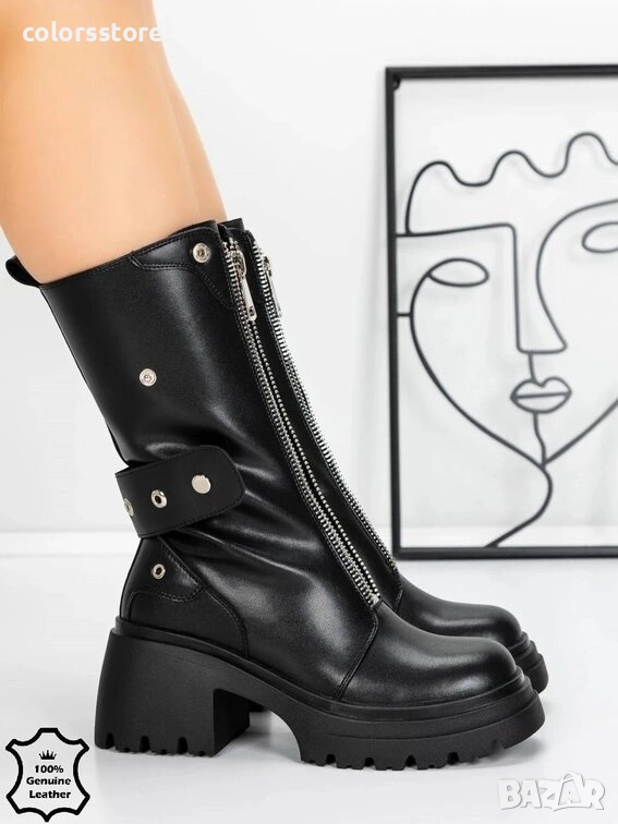 Боти на ток - черна ЕСТЕСТВЕНА кожа - 52AD5 , снимка 1