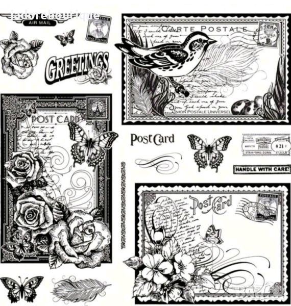 Силиконови печати Пощенски картички, цветя и пеперуди 15 бр , снимка 1