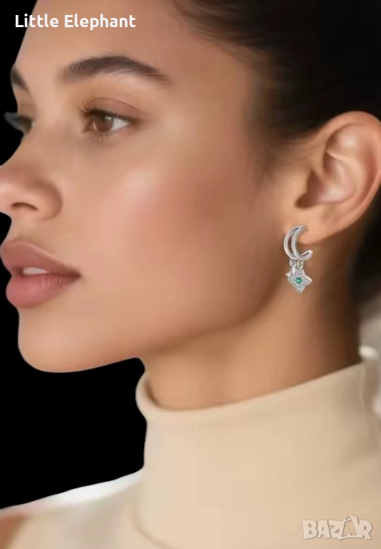 Pre order✨ Сребърни обеци „Двойна магия“ със смарагдов акцент и звезди ✨/нови , снимка 1