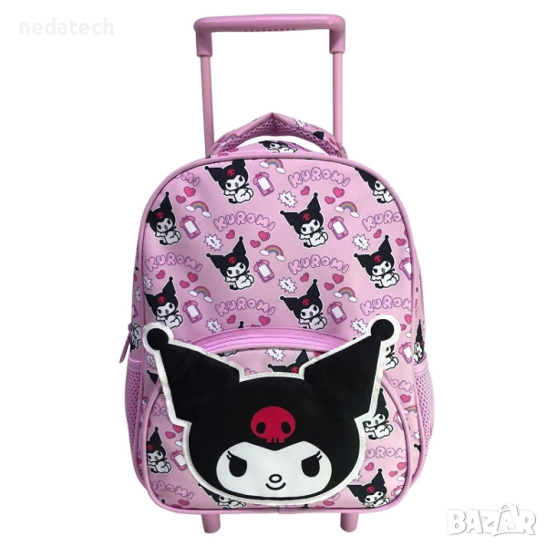 Ученическа раница на колелца Kuromi, Розов, 27x15x39см., снимка 1