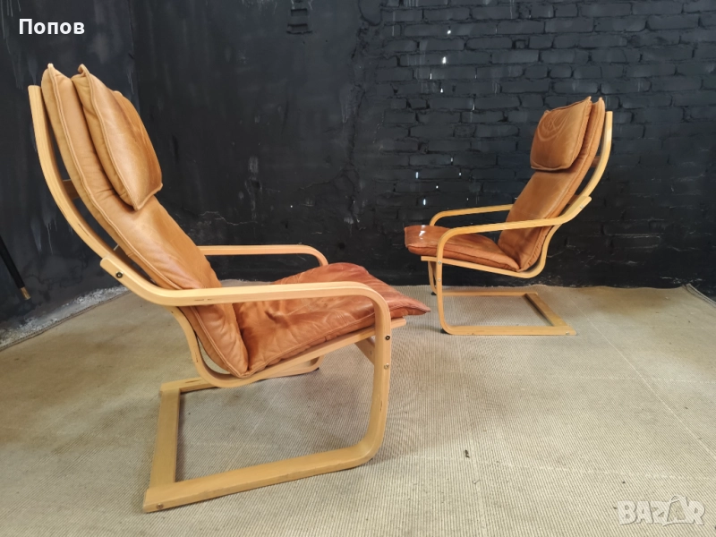 Чифт кожени столове Poang от Нобору Накамура, снимка 1