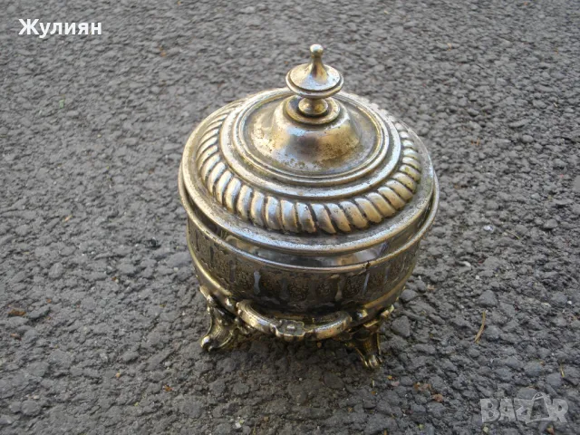 СТАРА БОНБОНИЕРА ЗАХАРНИЦА СТЪКЛО И МЕТАЛ АРТ ДЕКО ART DECO , снимка 3 - Антикварни и старинни предмети - 50095860