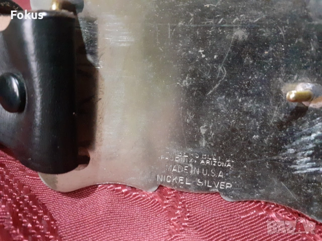 Стар американски кожен колан с посребрена тока катарама, снимка 5 - Антикварни и старинни предмети - 53878542