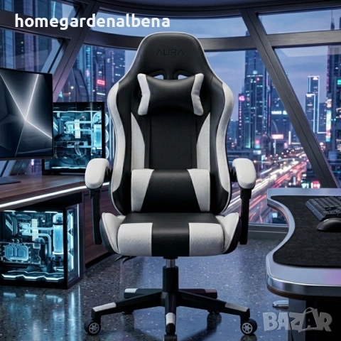 Ергономичен офис и геймърски стол – бял | Регулируем | Комфорт за гръб и врат, снимка 2 - Столове - 54205151