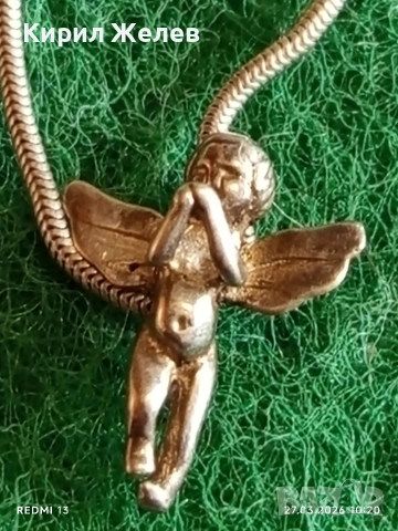 Сребърен синджир плетка тип змийска кожа с висулка ангелче 54181, снимка 2 - Колиета, медальони, синджири - 53993350