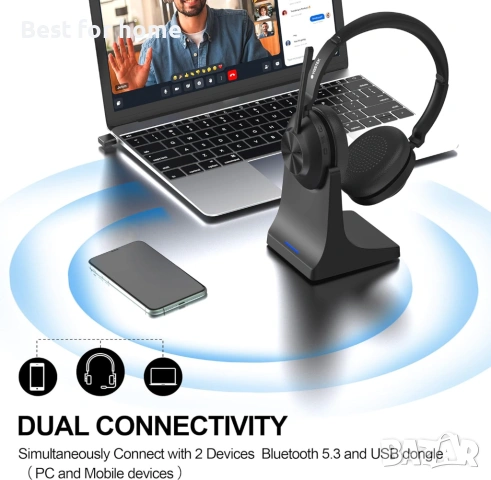 Безжични слушалки Voistek с микрофон, снимка 3 - Bluetooth слушалки - 54157359