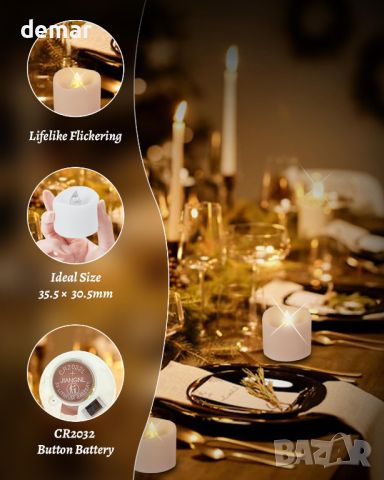TobeBright LED батерийни чаени свещи с таймер, 12 бр., мигащи безпламъчни LED свещи Топло бяло, снимка 6 - Декорация за дома - 45684770
