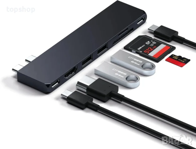 НОВ Satechi USB C Pro Hub USB C Dongle 7 в 1 с USB 4 порт, 100W PD, 4K HDMI, USB C, 2USB-A, Micro/SD