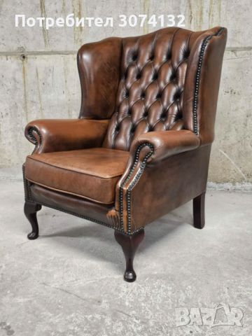 Кресло от естествена кожа в стил Честърфийлд, снимка 3 - Дивани и мека мебел - 46398606