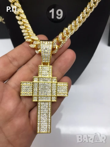 Ланец ,гривна и кръст от медицинска стомана златист цвят 14к , снимка 3 - Колиета, медальони, синджири - 50997284