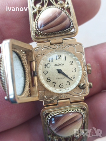 Винтидж часовник "Чайка" с филигран и ахат,, снимка 7 - Дамски - 53386433