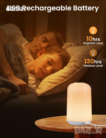 KOOFIT Бебешка нощна лампа сензорна, димируема, с дистанционно, 13 RGB цветна, акумулаторна, снимка 2 - Детски нощни лампи - 45070586