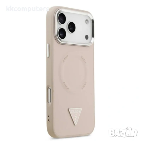 Оригинален кейс Guess Leather Triangle Metal Logo, За iPhone 17 Pro Max (6.9), Розов и Протектор, снимка 3 - Калъфи, кейсове - 54204277