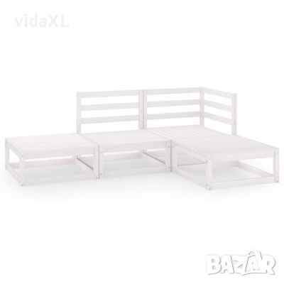 vidaXL Градински лаундж комплект, 4 части, бял, бор масив)SKU:3075475