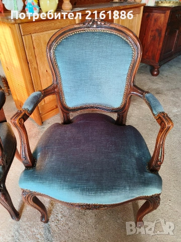 Дъбово кресло с дърворезба и плюшена дамаска , снимка 9 - Дивани и мека мебел - 53118174