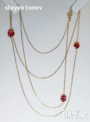 Златна верижка/гривна с естествени рубини! Уникат с многолика визия! Нов!, снимка 6 - Колиета, медальони, синджири - 48198235