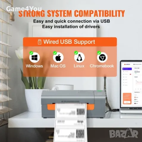 Термопринтер VEVOR Y486 Принтер за етикети, снимка 4 - Принтери, копири, скенери - 48868464