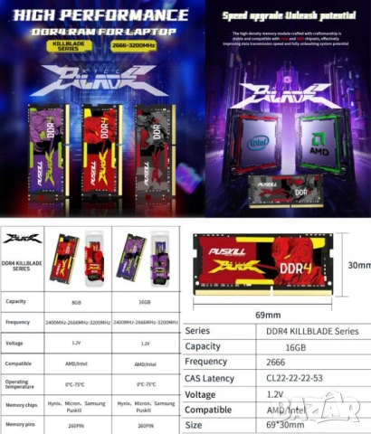 Лаптоп Notebook Laptop RAM 16GB DDR4 2666MHz 1.2V SO-DIMM Памет за Лаптоп Intel/AMD 260-pins SODIMM