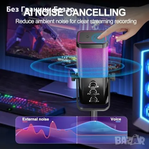 Нов RGB Кондензаторен Микрофон за PC PS4 PS5 Гейминг Стрийминг Подкаст, снимка 4 - Микрофони - 49734793