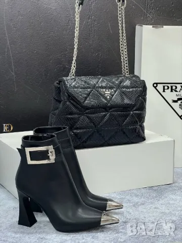 дамски комплект боти на ток и чанта prada , снимка 8 - Чанти - 47240092