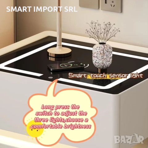 Интелигентно нощно шкафче LED с безжично зареждане Smart Heater, кодирано заключване, бял, снимка 4 - Шкафове - 51997234