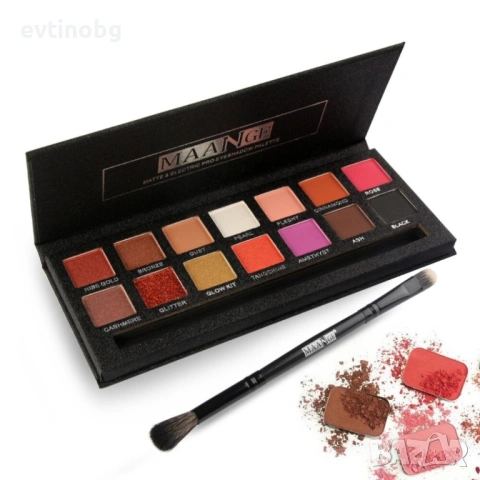 Палитра от 14 дълготрайни водоустойчиви цвята сенки за очи MAANGE HZS118, снимка 5 - Други - 54100120