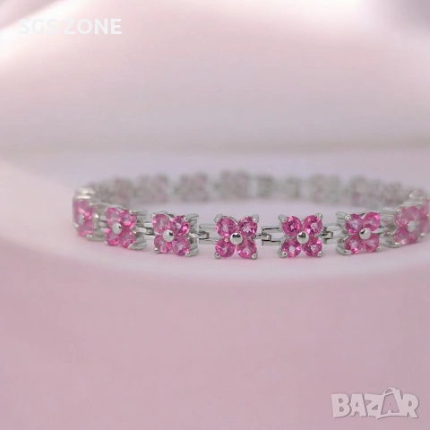 сребърна гривна с естествен розов топаз, снимка 7 - Гривни - 52689412