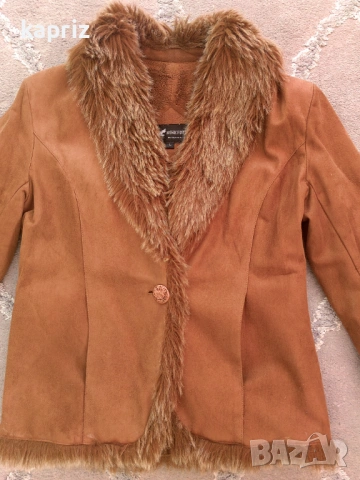 Кафяво яке от набук с кожички, размер Л, Цена 9 евро , снимка 2 - Якета - 53876327