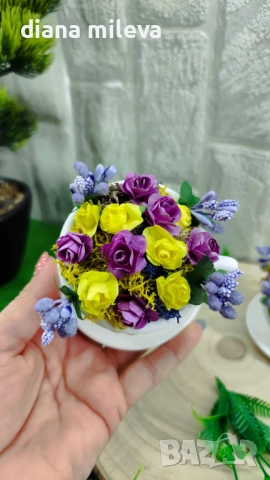 Сладурски чашки с нежни цветлета в лилаво и жълто!, снимка 7 - Декорация за дома - 52046730