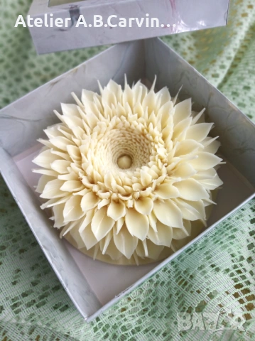 Декоративен, ръчно изработен сапун хризантема,уникален подарък за 8ми март , снимка 2 - Декорация за дома - 53656114