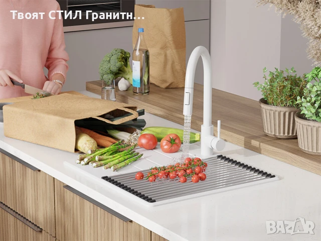 Бяла кухненска гранитна мивка Копенхаген 40 Top 550 x 500 мм