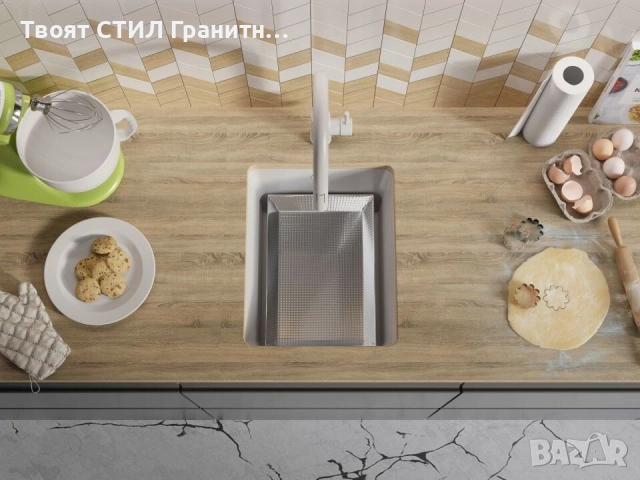 Бяла кухненска мивка за вграждане под плот Венеция 50 XL 460x440 мм, снимка 6 - Мивки - 51878584