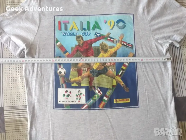 Мъжка Сива Тениска Panini Световно Футбол Размер M Italia 90 World Cup, снимка 6 - Тениски - 50052377