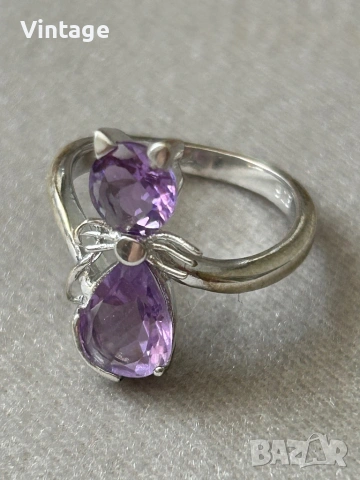 Луксозен дизайнерски сребърен пръстен с естествен аметист , снимка 6 - Пръстени - 53982151