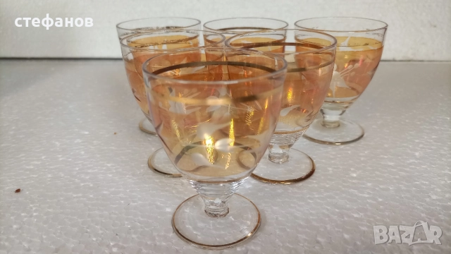 Ретро ракиени чаши, калиево стъкло, столче, 6 бр, 50 мл, снимка 5 - Чаши - 52749834