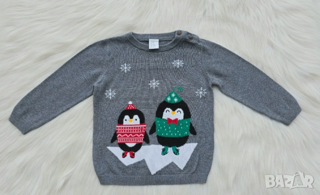 Детски Коледен пуловер H&M 9-12 месеца, снимка 6 - Бебешки блузки - 52478527