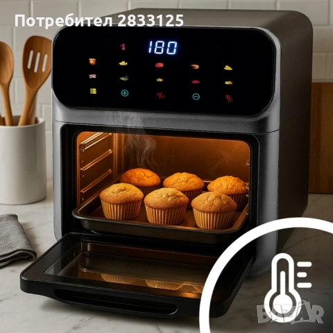 Еър фрайър и фурна 2-в-1 , XXL Капацитет 8.5L, 1350W, 10 Програми, LED Тъч дисплей, снимка 2 - Фритюрници - 53878286