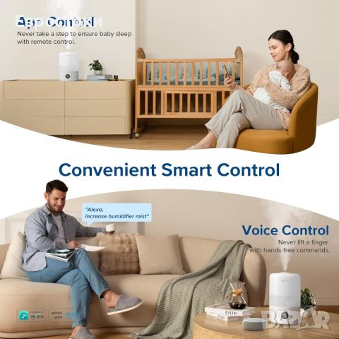 LEVOIT Smart Cool Mist Top Fill овлажнител, за спалня със сензор, снимка 2 - Овлажнители и пречистватели за въздух - 46773208