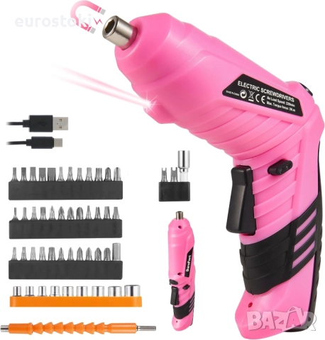 Durofort Комплект електрическа акумулаторна 3.7V малка отвертка в розов цвят