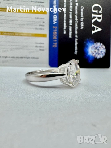 Сребърен пръстен с мойсанит (Диамант) 5 карата, снимка 6 - Пръстени - 54117287