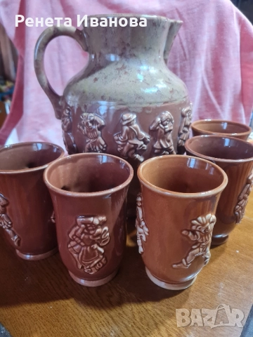 Стар керамичен сервиз за вино , снимка 2 - Антикварни и старинни предмети - 52427702