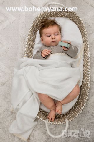 ПРОМО! Комплект за бебе от лен Babyly - бял, снимка 2 - Спално бельо и завивки - 45956740