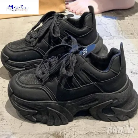 Черни дамски маратонки на платформа